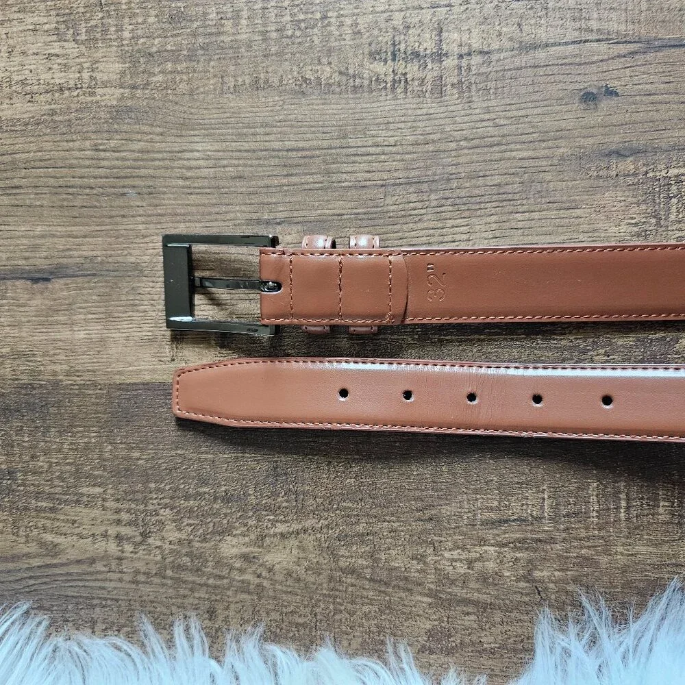 Mio Marino Genuine Leather Brown Classic Belt 32” Unisex Gunmetal 1-Prong Buckle